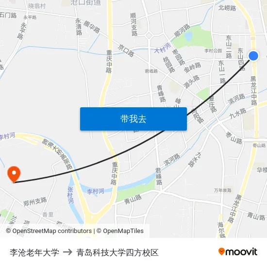 李沧老年大学 to 青岛科技大学四方校区 map