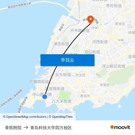 青医附院 to 青岛科技大学四方校区 map