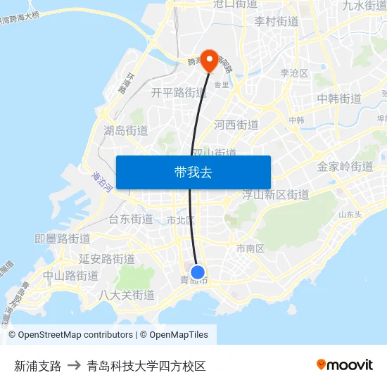 新浦支路 to 青岛科技大学四方校区 map