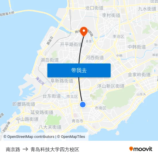 南京路 to 青岛科技大学四方校区 map