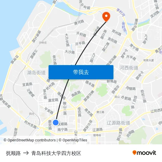 抚顺路 to 青岛科技大学四方校区 map