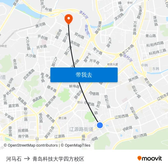 河马石 to 青岛科技大学四方校区 map