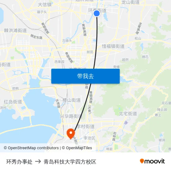 环秀办事处 to 青岛科技大学四方校区 map