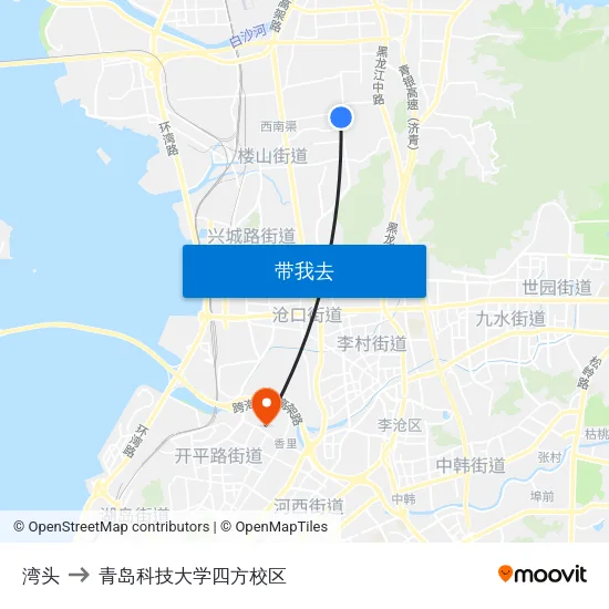 湾头 to 青岛科技大学四方校区 map