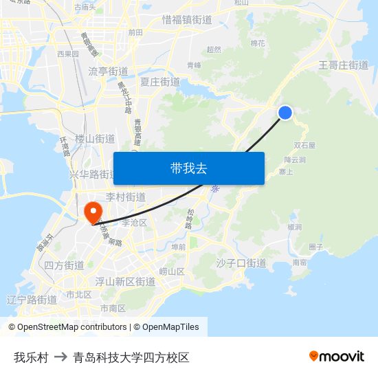 我乐村 to 青岛科技大学四方校区 map