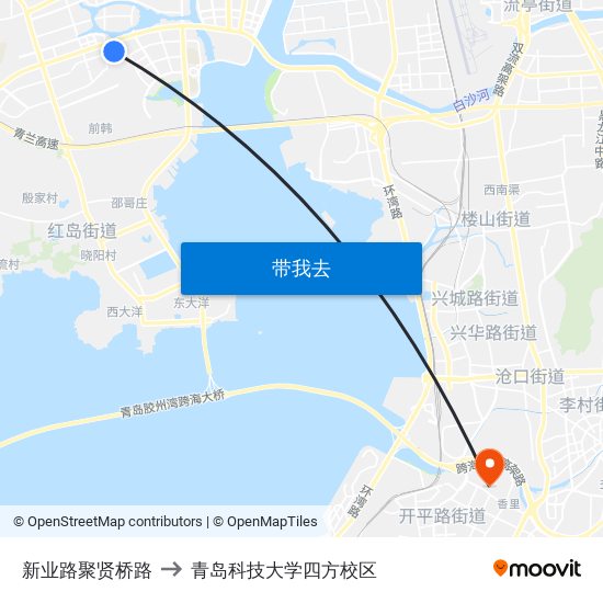 新业路聚贤桥路 to 青岛科技大学四方校区 map