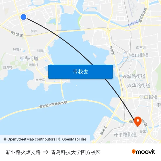 新业路火炬支路 to 青岛科技大学四方校区 map