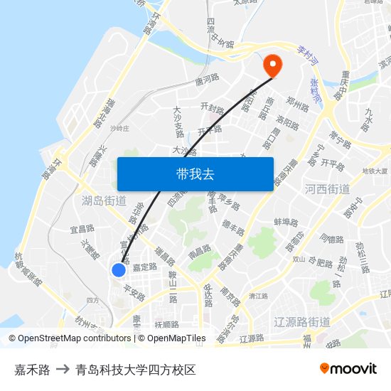 嘉禾路 to 青岛科技大学四方校区 map