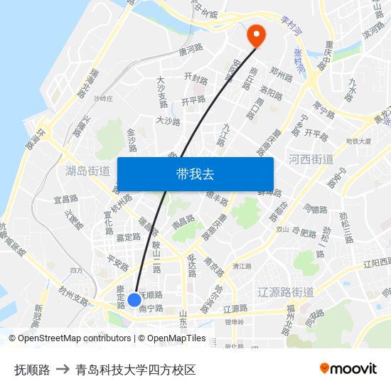 抚顺路 to 青岛科技大学四方校区 map