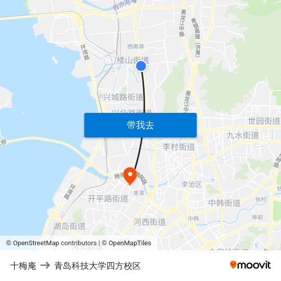 十梅庵 to 青岛科技大学四方校区 map