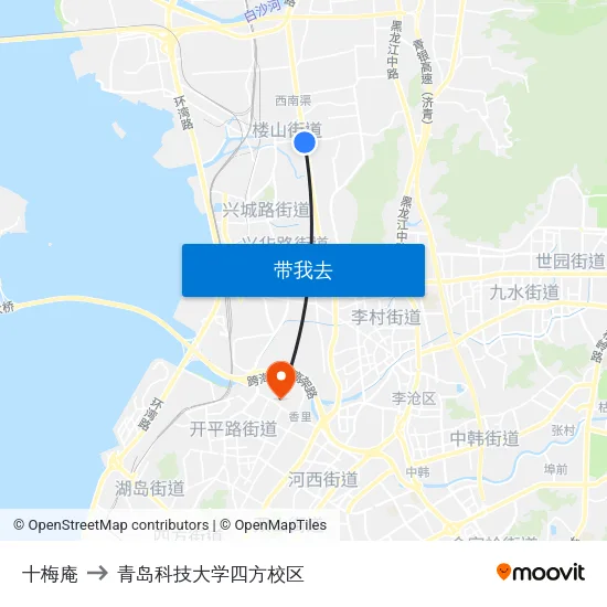 十梅庵 to 青岛科技大学四方校区 map