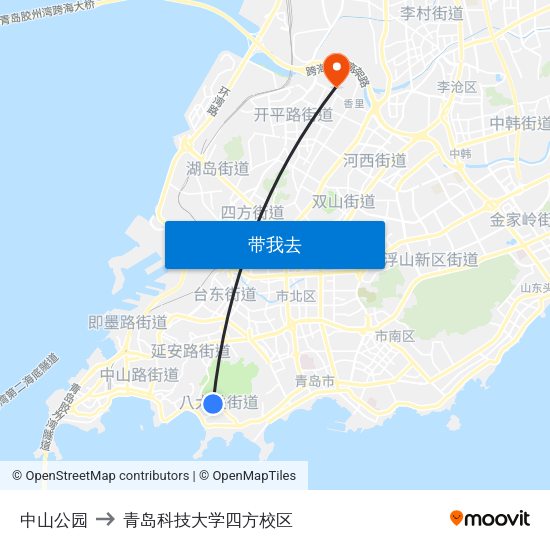中山公园 to 青岛科技大学四方校区 map