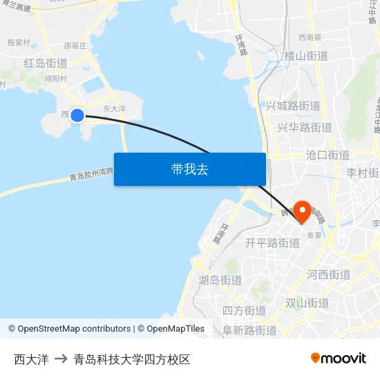 西大洋 to 青岛科技大学四方校区 map