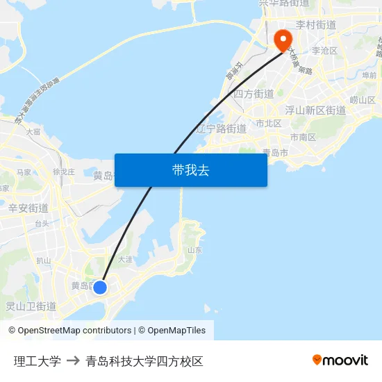 理工大学 to 青岛科技大学四方校区 map