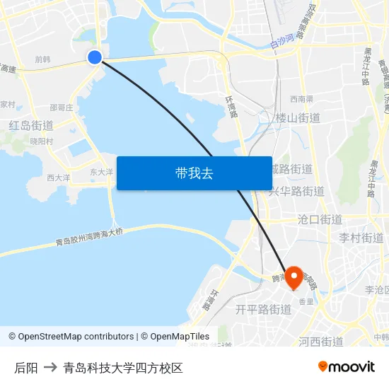 后阳 to 青岛科技大学四方校区 map
