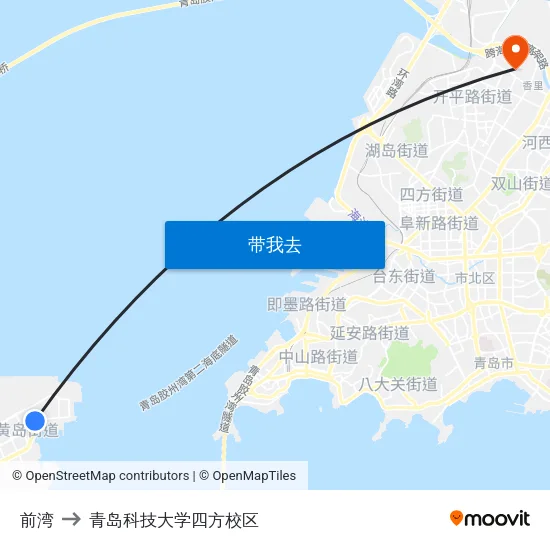 前湾 to 青岛科技大学四方校区 map