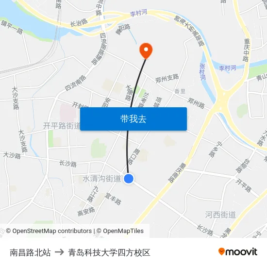 南昌路北站 to 青岛科技大学四方校区 map