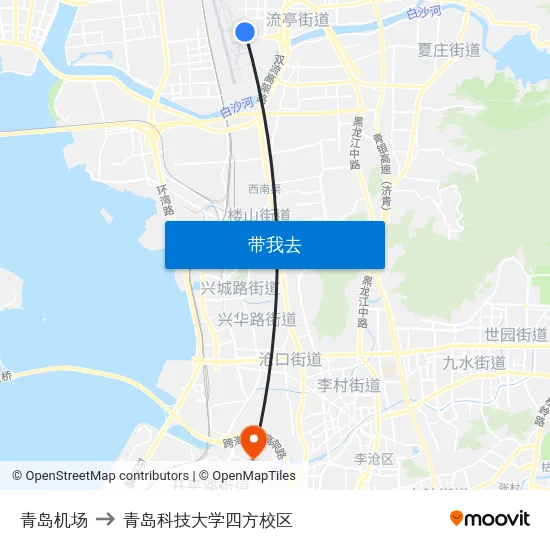 青岛机场 to 青岛科技大学四方校区 map