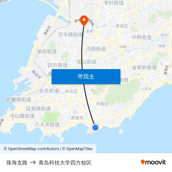 珠海支路 to 青岛科技大学四方校区 map