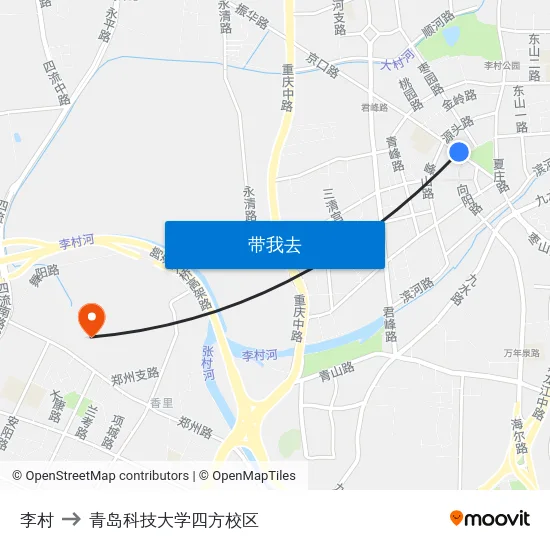 李村 to 青岛科技大学四方校区 map