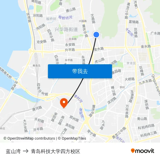 蓝山湾 to 青岛科技大学四方校区 map
