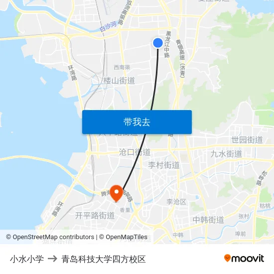 小水小学 to 青岛科技大学四方校区 map