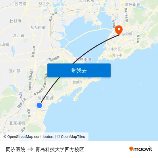 同济医院 to 青岛科技大学四方校区 map
