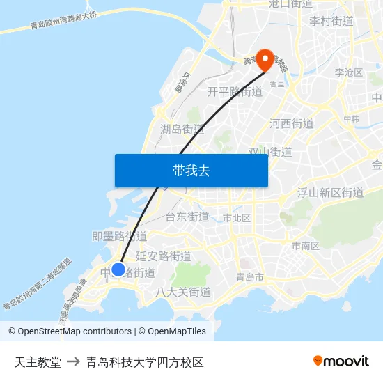 天主教堂 to 青岛科技大学四方校区 map