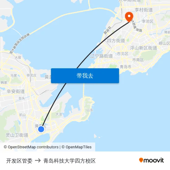 开发区管委 to 青岛科技大学四方校区 map