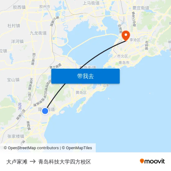 大卢家滩 to 青岛科技大学四方校区 map