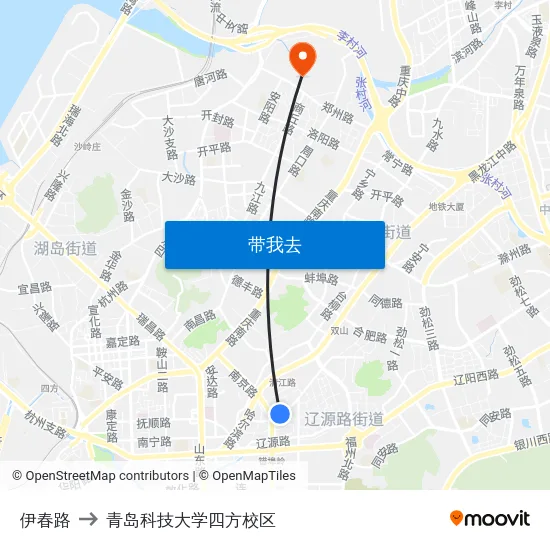 伊春路 to 青岛科技大学四方校区 map