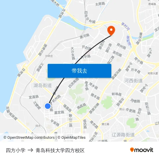 四方小学 to 青岛科技大学四方校区 map
