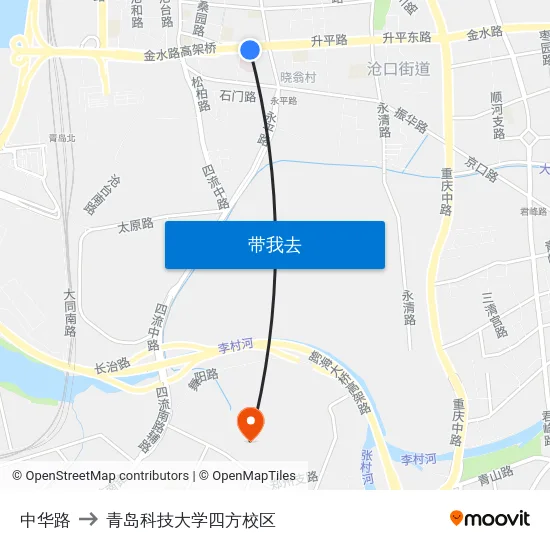 中华路 to 青岛科技大学四方校区 map