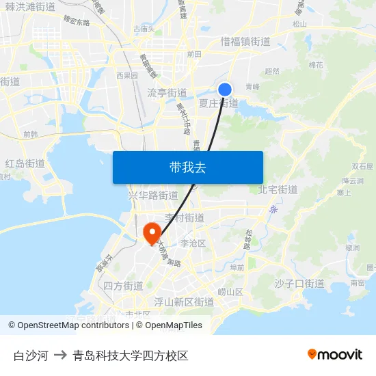 白沙河 to 青岛科技大学四方校区 map