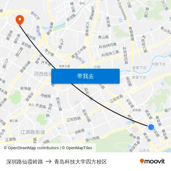 深圳路仙霞岭路 to 青岛科技大学四方校区 map