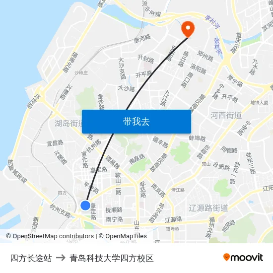 四方长途站 to 青岛科技大学四方校区 map