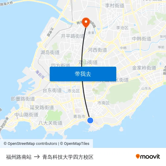 福州路南站 to 青岛科技大学四方校区 map