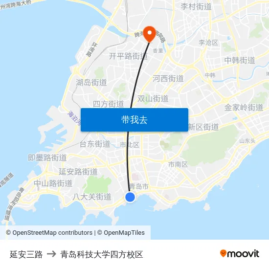 延安三路 to 青岛科技大学四方校区 map