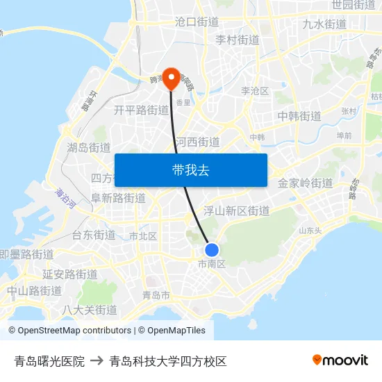 青岛曙光医院 to 青岛科技大学四方校区 map
