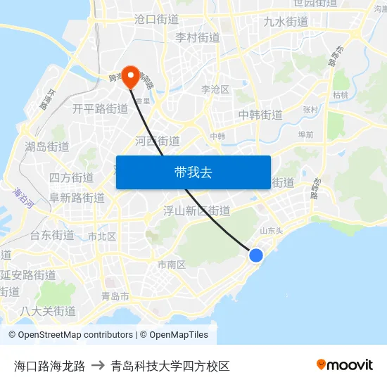 海口路海龙路 to 青岛科技大学四方校区 map