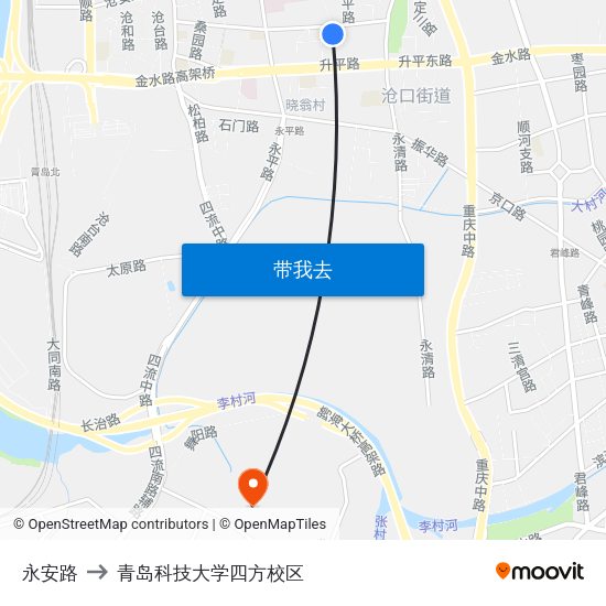 永安路 to 青岛科技大学四方校区 map
