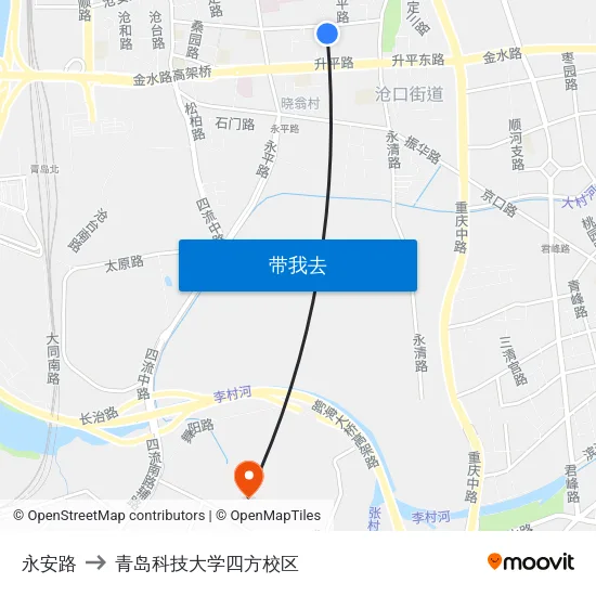 永安路 to 青岛科技大学四方校区 map
