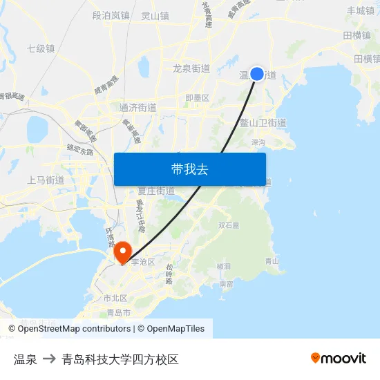 温泉 to 青岛科技大学四方校区 map