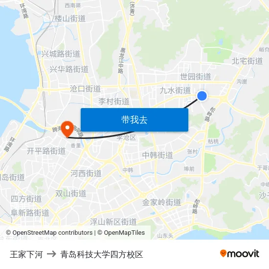 王家下河 to 青岛科技大学四方校区 map