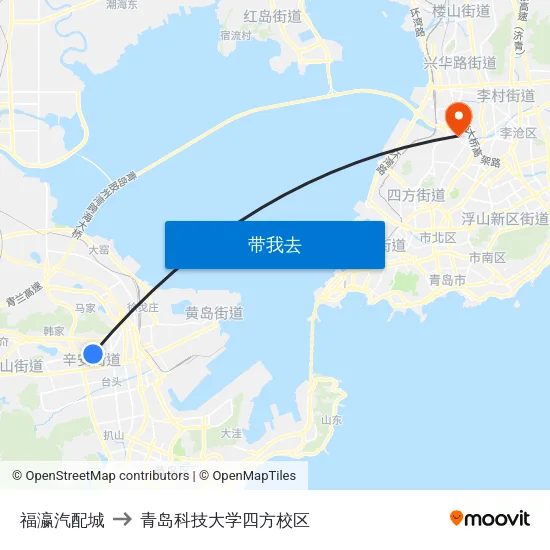福瀛汽配城 to 青岛科技大学四方校区 map