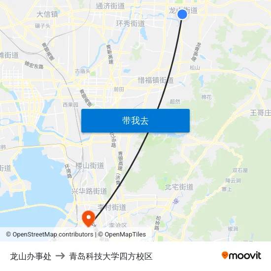 龙山办事处 to 青岛科技大学四方校区 map
