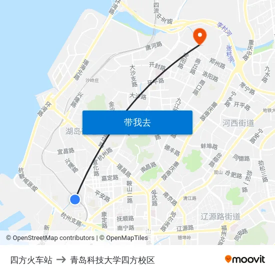 四方火车站 to 青岛科技大学四方校区 map