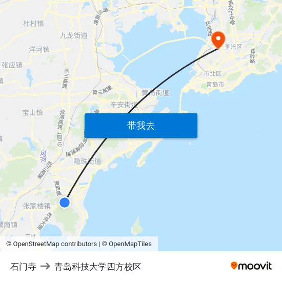 石门寺 to 青岛科技大学四方校区 map