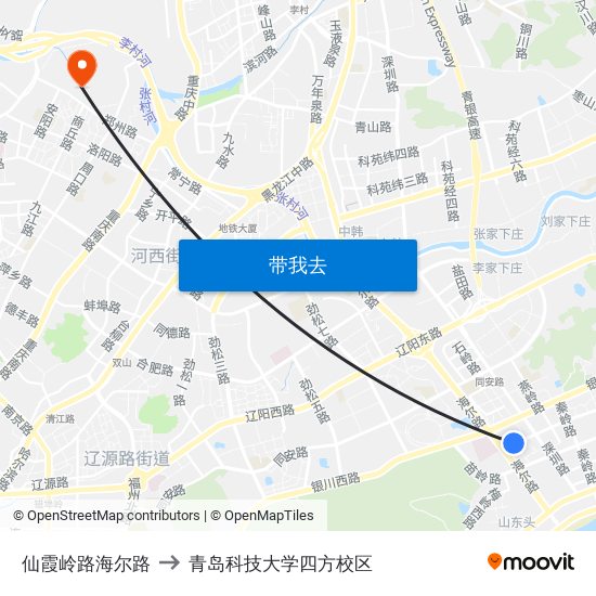 仙霞岭路海尔路 to 青岛科技大学四方校区 map