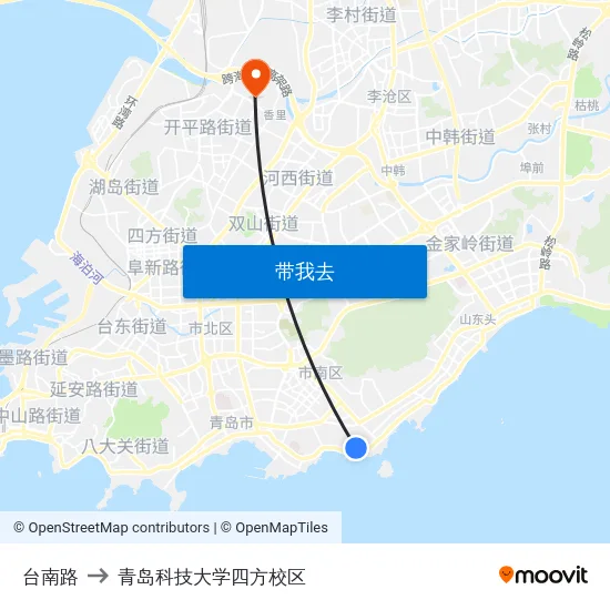 台南路 to 青岛科技大学四方校区 map